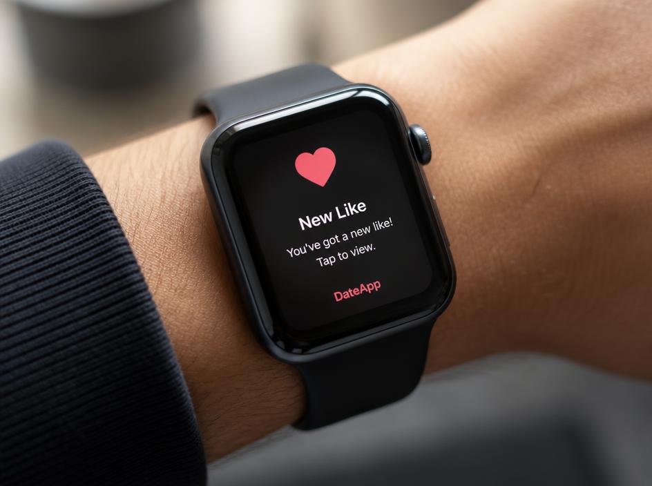 Smart watch displaying a dating app notification